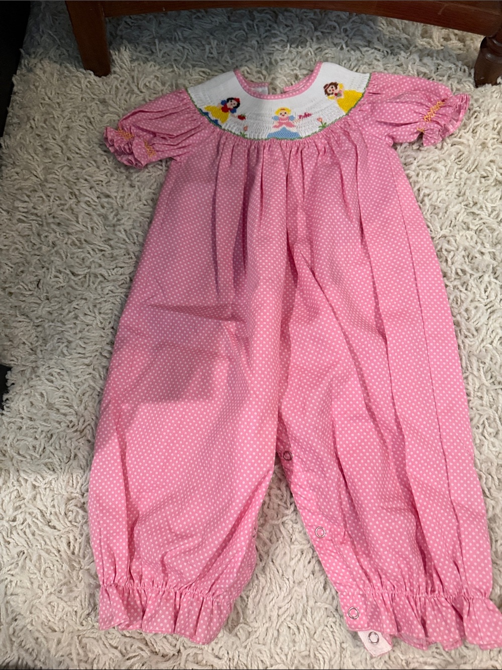 Pink Polka Dot Smocked Girls' Romper